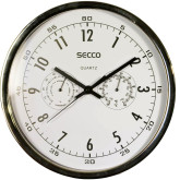 Secco nástěnné hodiny, Teploměr a vlkoměr, stříbrno-bílé, Průměr 30 mm