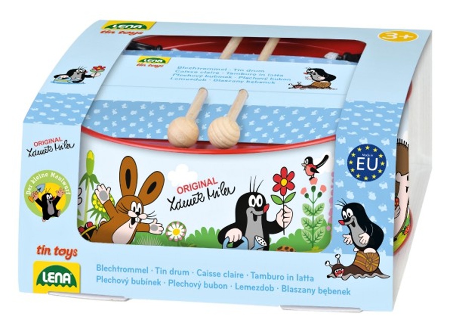 Bubínek plech s popruhy a paličkami Krtek, průměr 20 cm