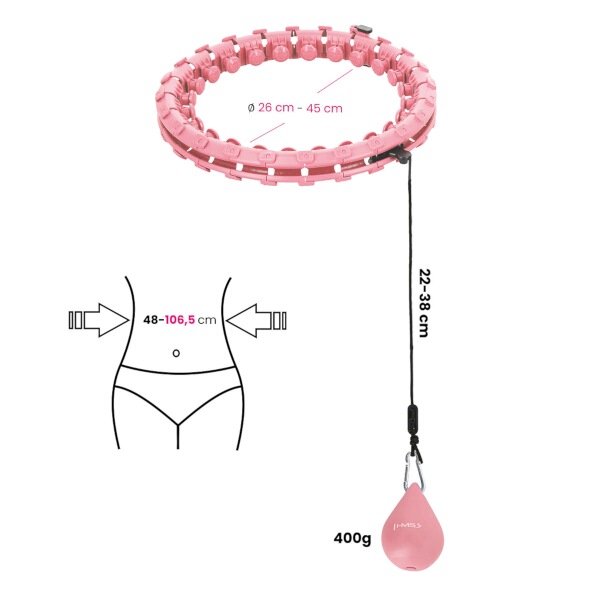 Sada masážní hula hoop HMS HHW01 se závažím a zeštíhlujícího pásu BR163 růžová