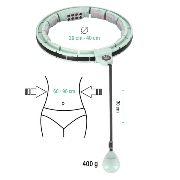 Sada masážní hula hoop HMS HHM13 se závažím, magnety, počítadlo, zeštíhlující pás BR163 zelená