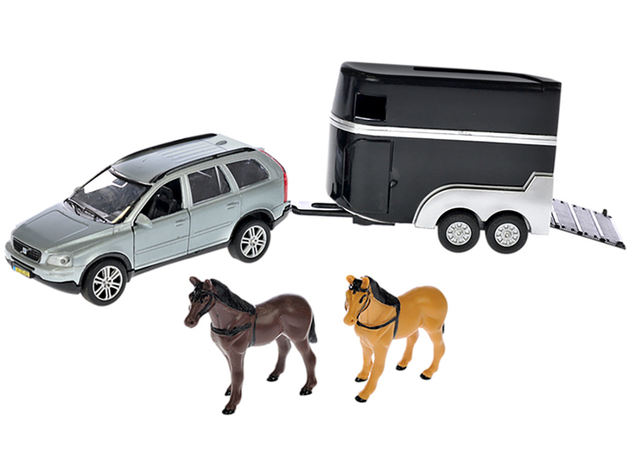 Kids Globe Traffic Volvo XC90 na zpětný chod s přívěsem pro koně, 26cm