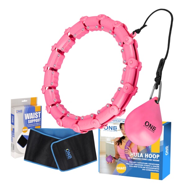 Masážní hula hoop obruč ONE Fitness OHA02 se závažím, zeštíhlujíc pás BR160, růžová