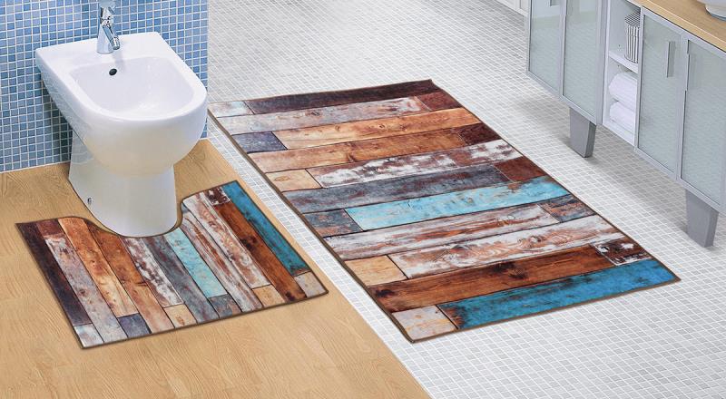 Bellatex koupelnová předložka 3D tisk, sada Dřevěná podlaha - 60x100, 60x50cm