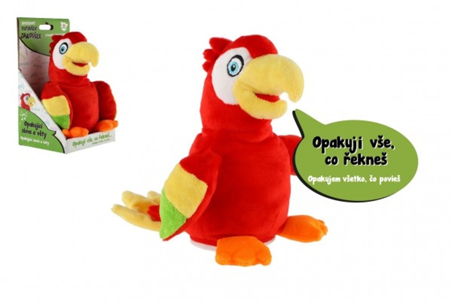 Plyšový papoušek Jaroušek opakující věty, 16cm