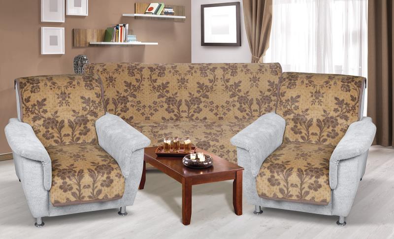 Bellatex Souprava Karmela PLUS 3+1+1 Pnoucí květ Hnědookrový - 1x 150x200 + 2x 65x150 cm