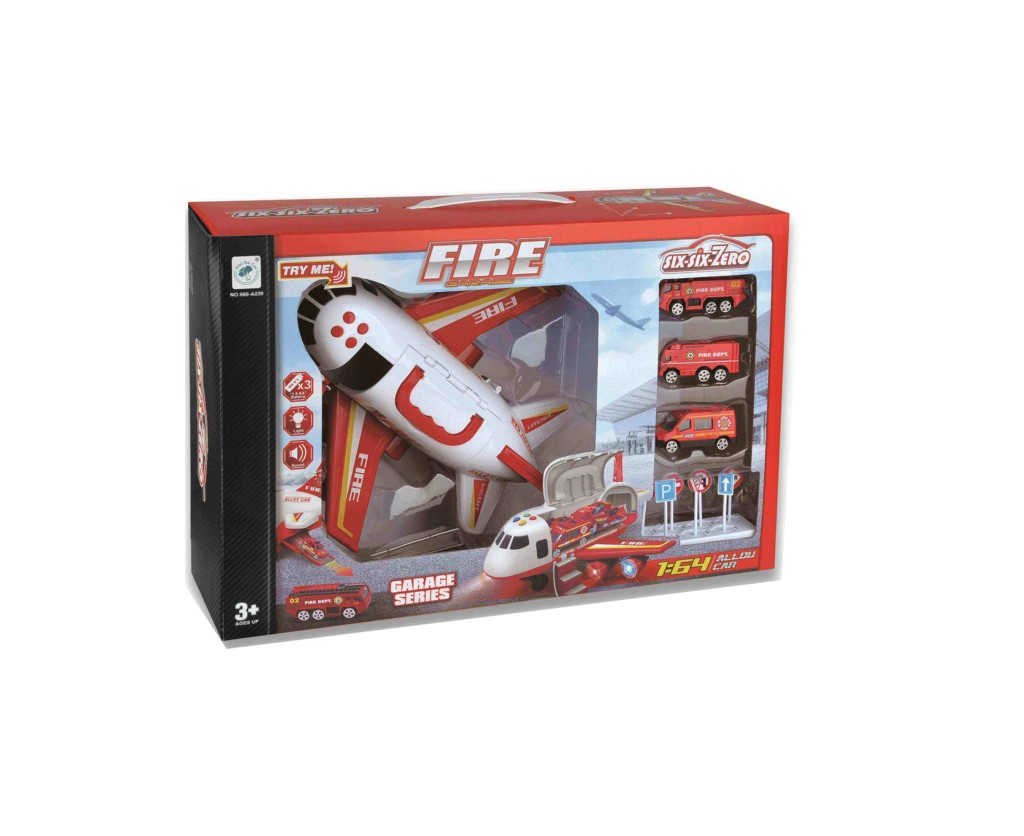 Hasičské letadlo s nákladním prostorem, 3 autíčka 1:64