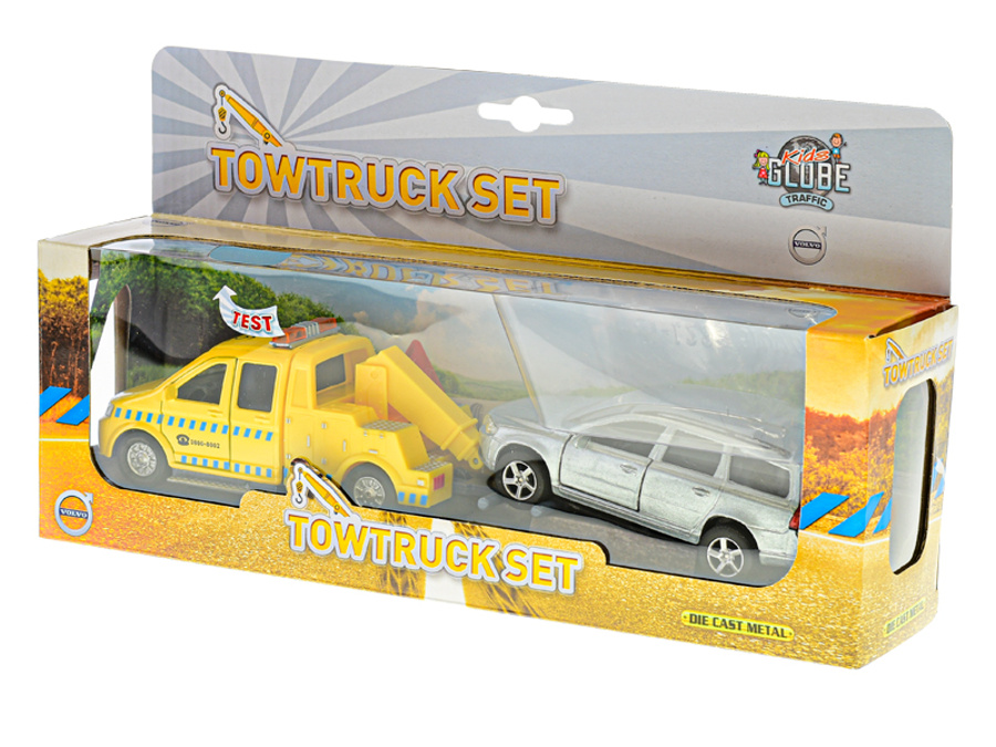 Kids Globe Traffic odtahovka s přívěsem a autem v krabičce, 29cm