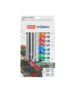 Easy Akrylové barvy 12ml, set 12 barev, 2 štětce a paleta