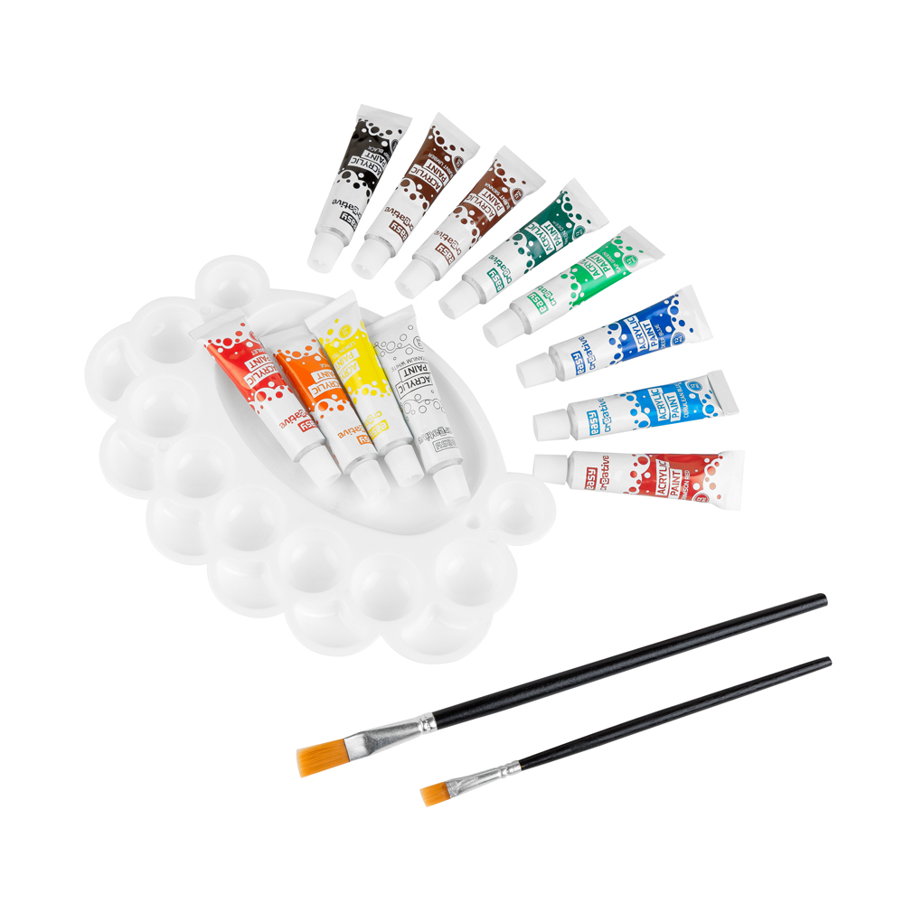 Easy Akrylové barvy 12ml, set 12 barev, 2 štětce a paleta