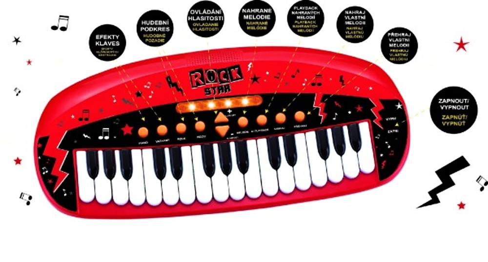 Dětské pianko ROCK STAR na baterie se zvukem se světlem, 54x24x8cm