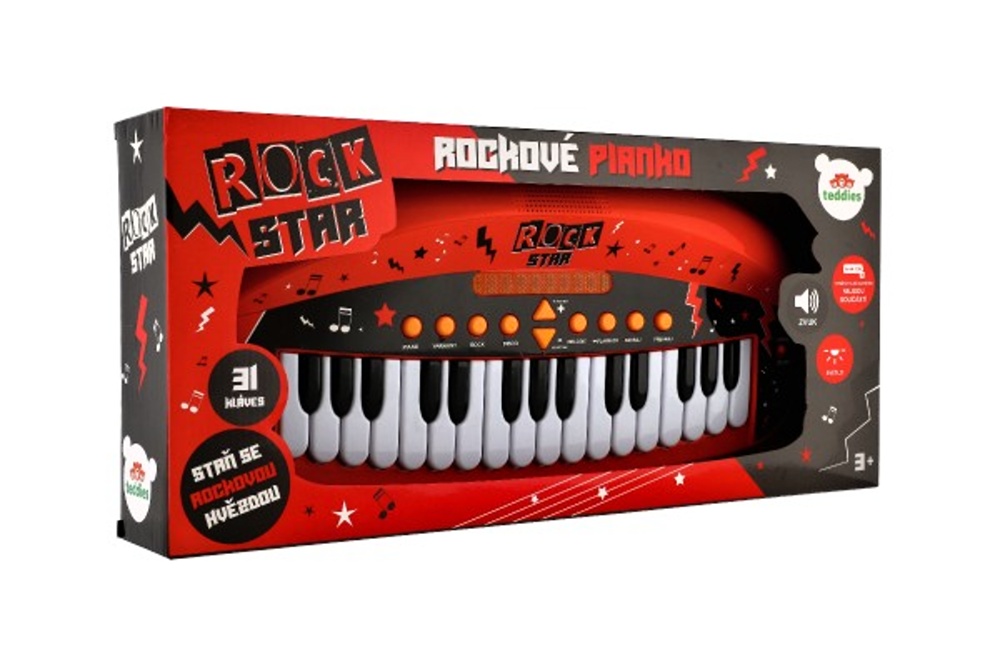 Dětské pianko ROCK STAR na baterie se zvukem se světlem, 54x24x8cm