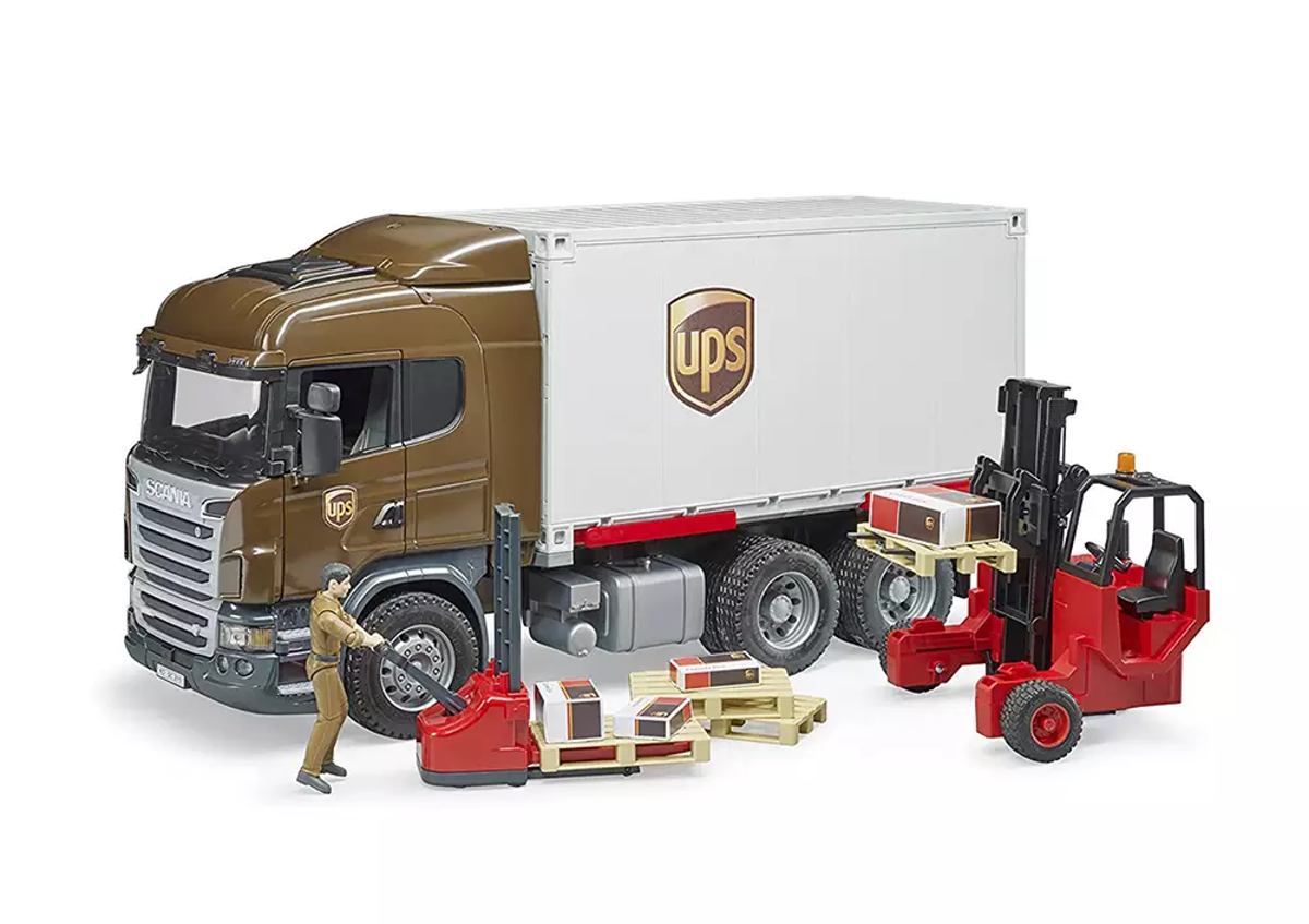 Bruder 3582 Logistická Scania UPS s vysokozdvižným vozíkem