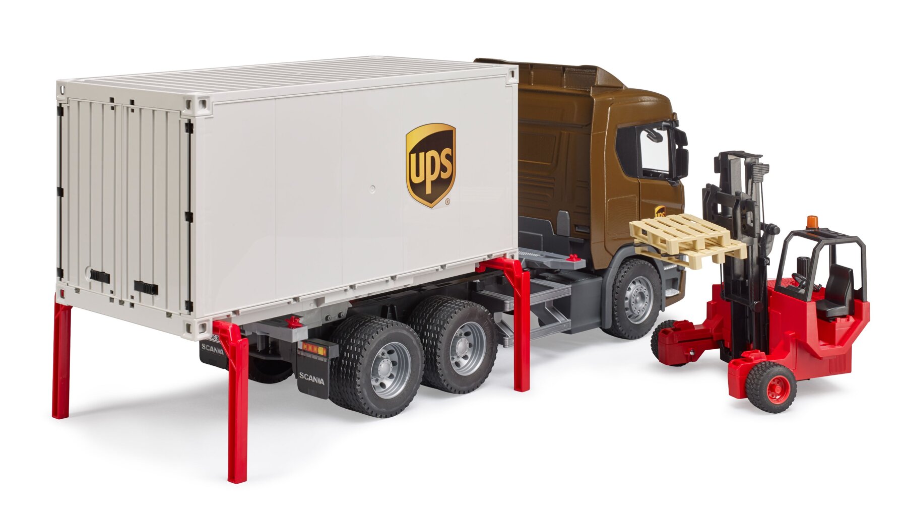 Bruder 3582 Logistická Scania UPS s vysokozdvižným vozíkem