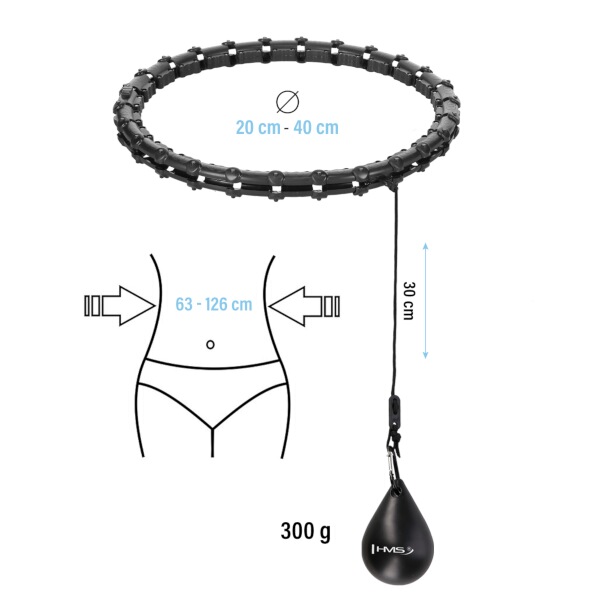 Masážní hula hoop HMS HHW11 PLUS SIZE se závažím, černá