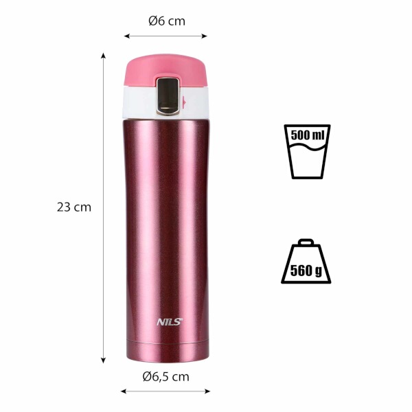 Termoska NILS Camp NCB10 růžová, 500 ml.