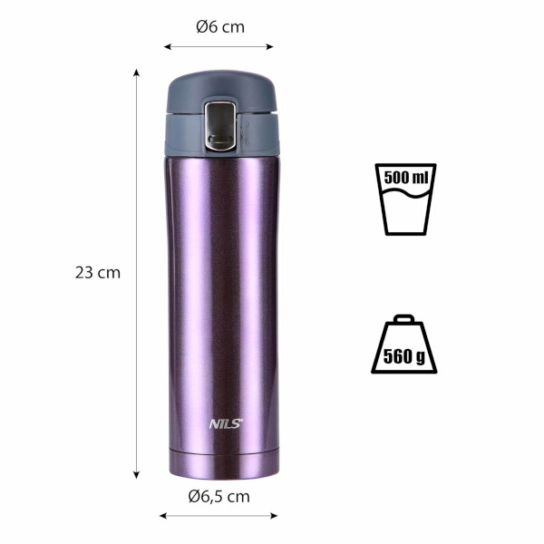 Termoska NILS Camp NCB10 fialová, 500 ml.