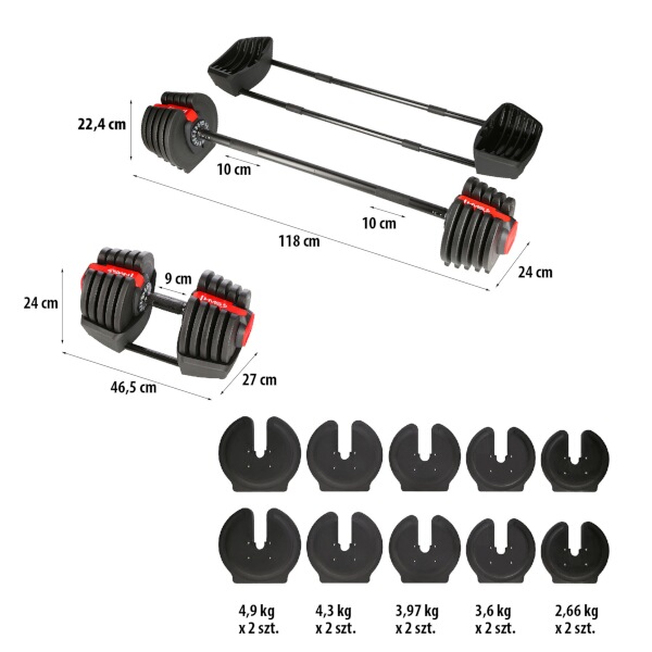 Jednoruční, obouruční variabilní činka HMS SGR40 PRO SET 2v1, 40 kg