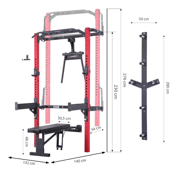Multifunkční posilovací stojan, Power Rack HMS KLT22 červený