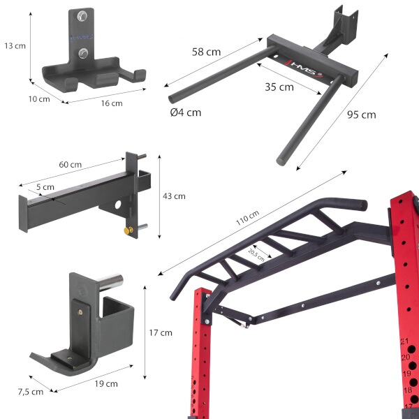 Multifunkční posilovací stojan, Power Rack HMS KLT22 červený