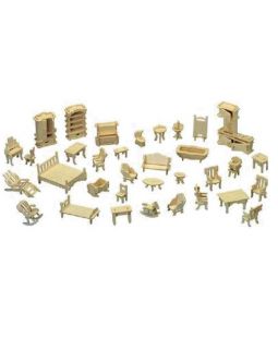 Woodcraft dřevěné 3D puzzle - Set nábytku pro domečku