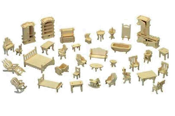 Woodcraft dřevěné 3D puzzle - Set nábytku pro domečku