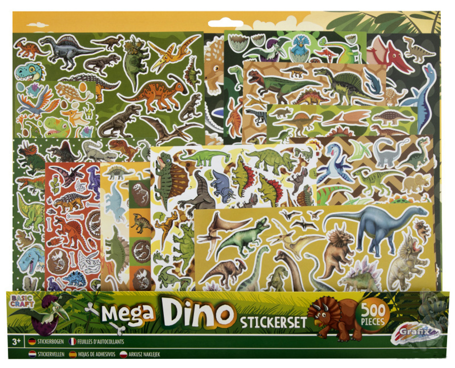 Mega velká sada samolepek, 500ks Dino