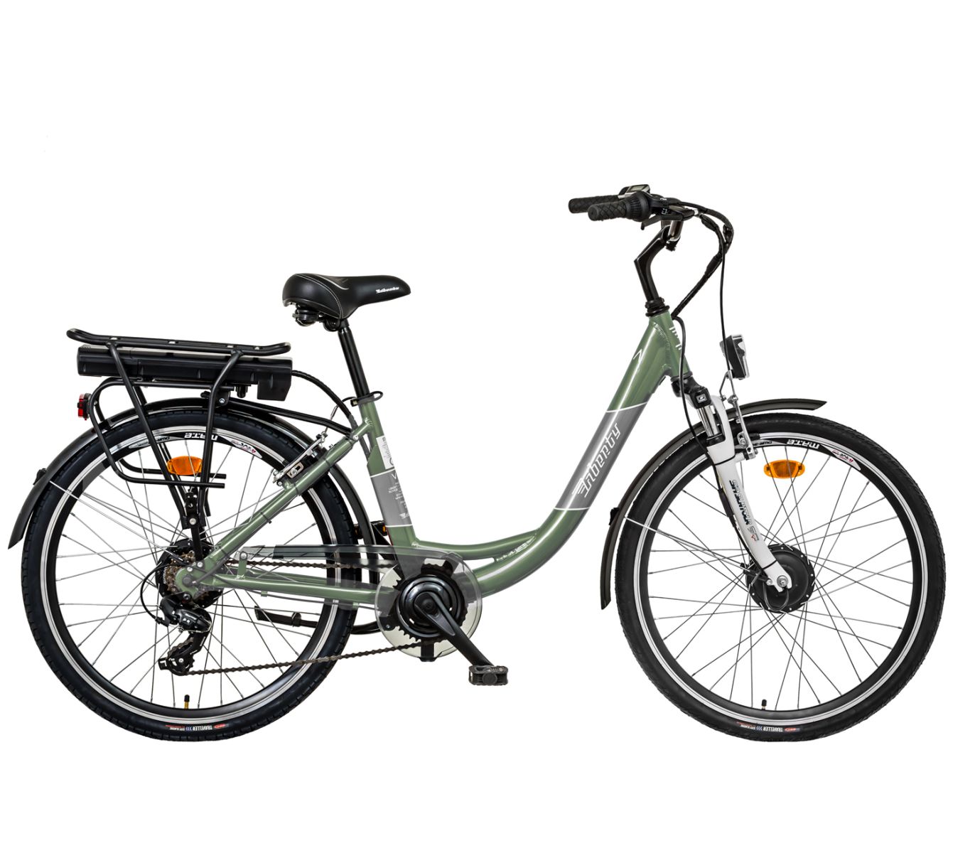 Elektrokolo Liberty e-VIA 6 spd 26" přední motor, 2026 šedo-zelené