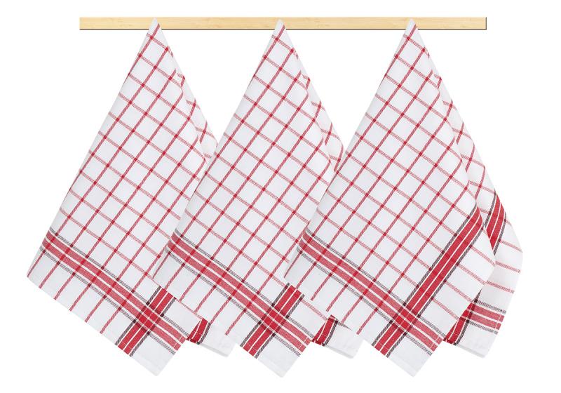 Bellatex Kuchyňské utěrky, sada 3 kusů - kostka červená - 50x70 cm