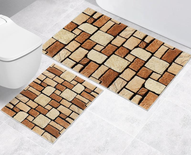 Bellatex Koupelnová sada 3D tisk BEZ VÝKROJE, Kamenná dlažba - 60x100, 60x50 cm