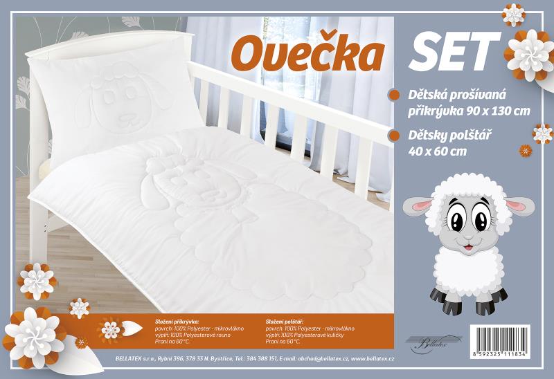 Bellatex dětská sada OVEČKA prošívaný polštář a peřina - 90x135 cm, 40x60 cm