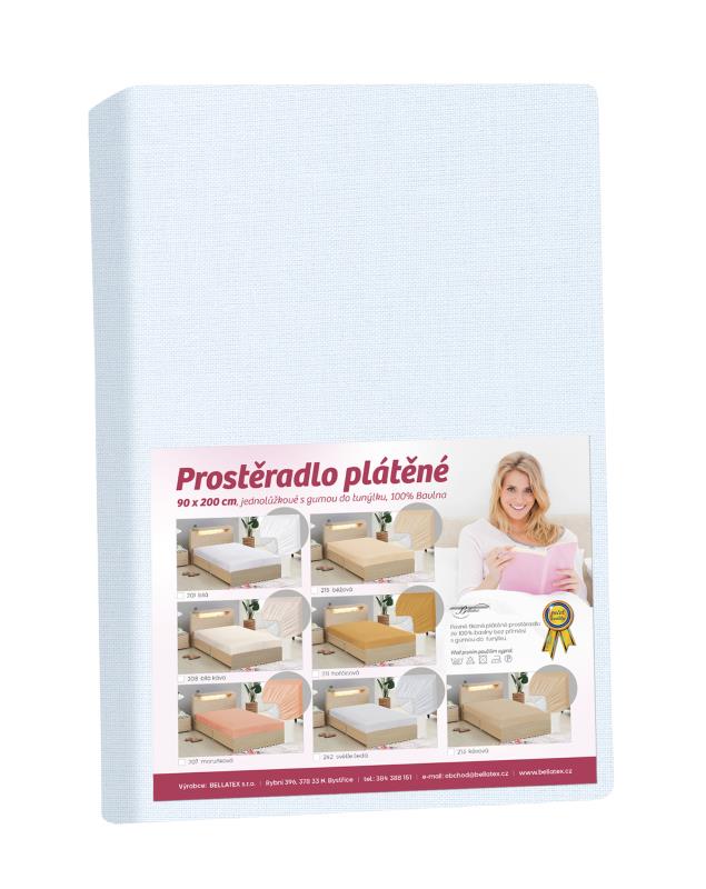 Bellatex plátěné prostěradlo s gumou, světle modré - 90x200 cm