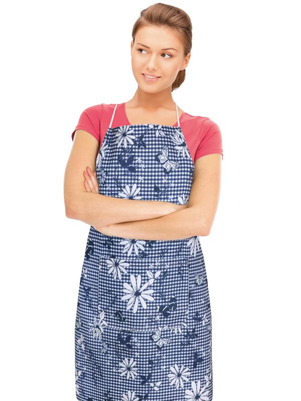 Bellatex Kuchyňská zástěra DITA, Kostička s květem modrá - 67x84 cm