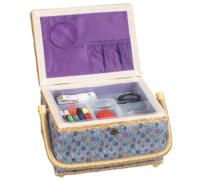 Bellatex BOX na šití, šedá, tyrkysová, oranžová - 24x17,5x13 cm