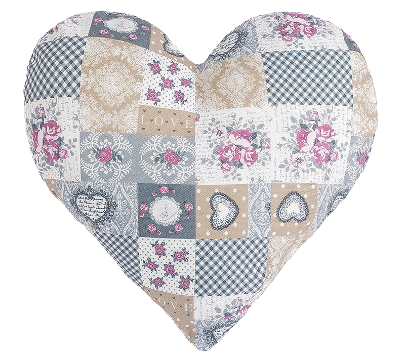 Bellatex polštářek Srdce patchwork vínová, šedá - 42x40 cm