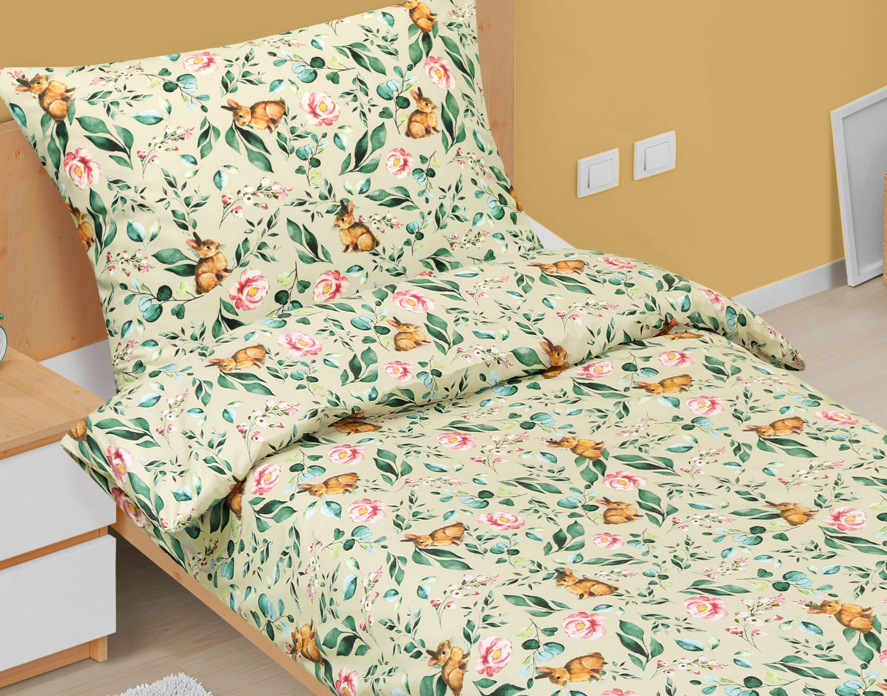Bellatex Povlečení bavlna Junior, Zajíček v lupení - 140x200, 70x90cm