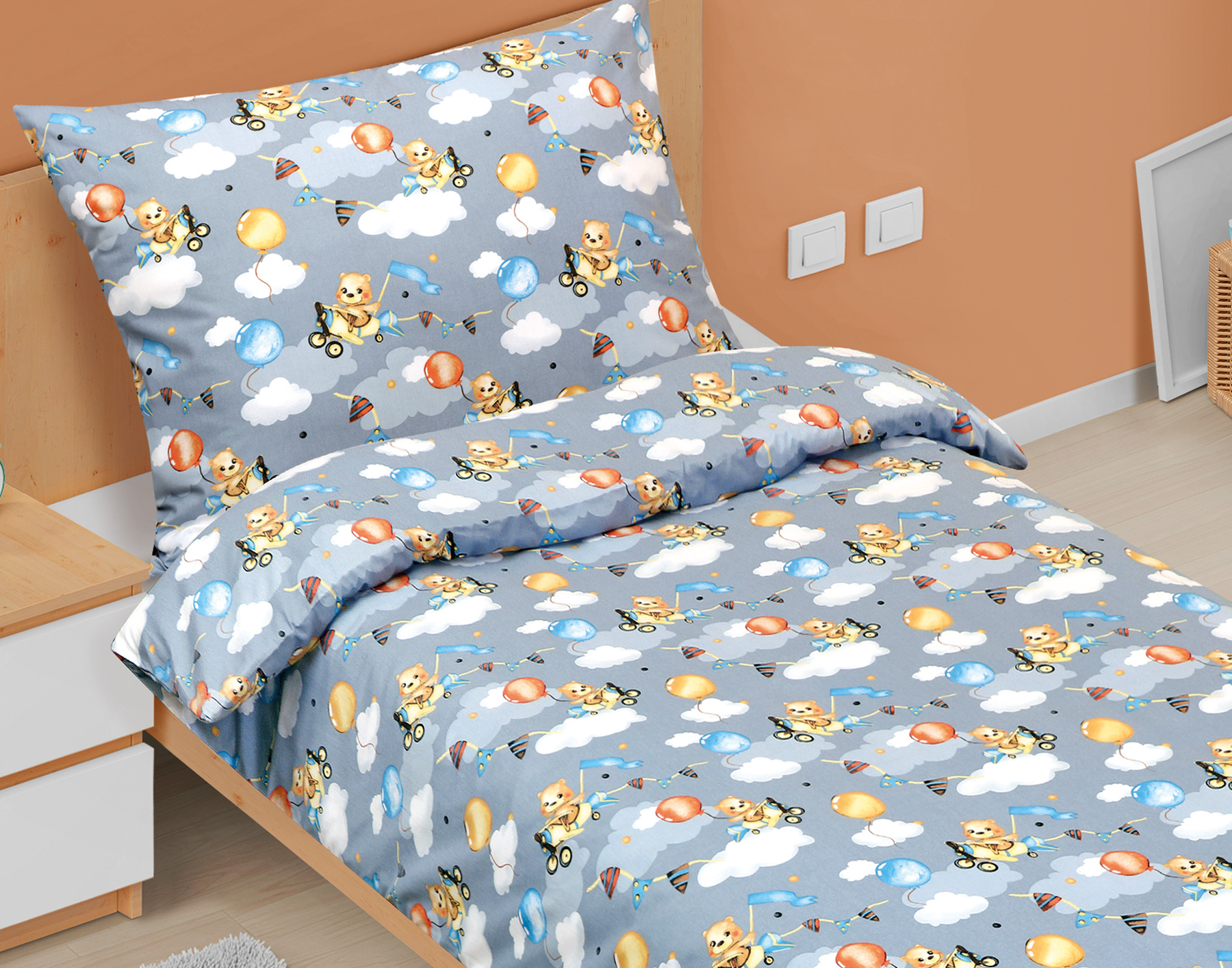 Bellatex Povlečení bavlna Junior, Medvídek v letadle - 140x200, 70x90cm