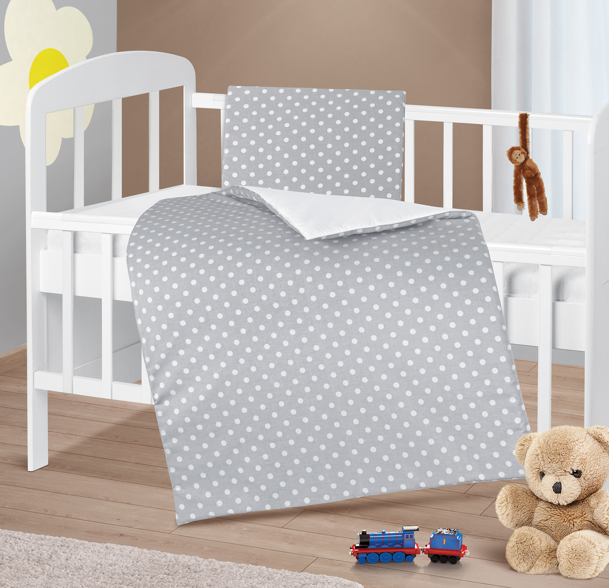 Bellatex Peřinka a polštářek pro kojence Puntík šedá, bílá - 75x100cm, 42x32cm