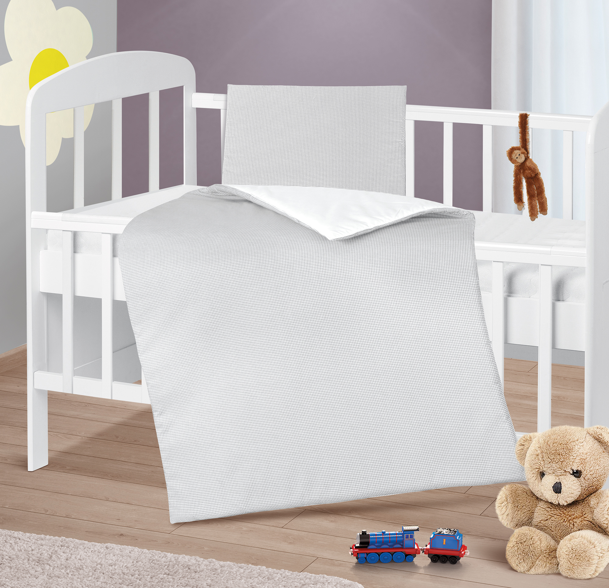 Bellatex Peřinka a polštářek pro kojence Kostička šedá, bílá - 75x100cm, 42x32cm
