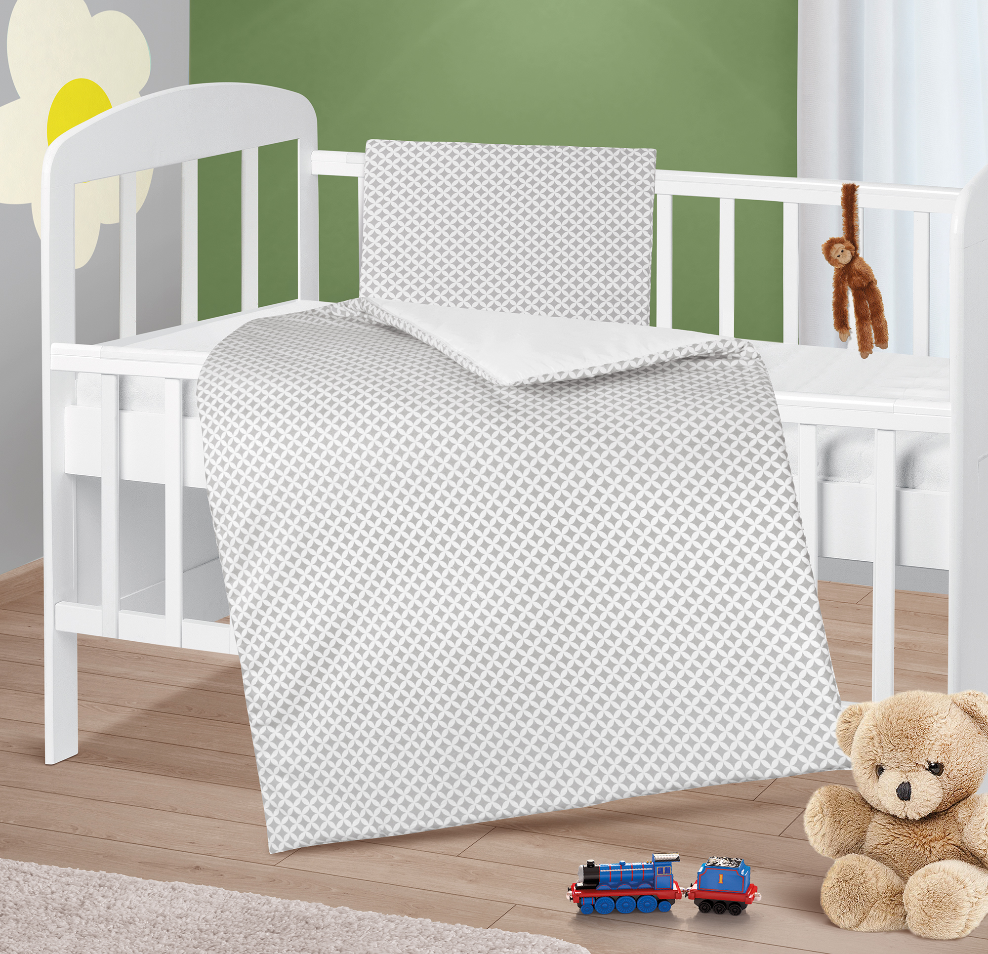 Bellatex Peřinka a polštářek pro kojence, Kosočtverec šedá, bílá - 75x100cm, 42x32cm
