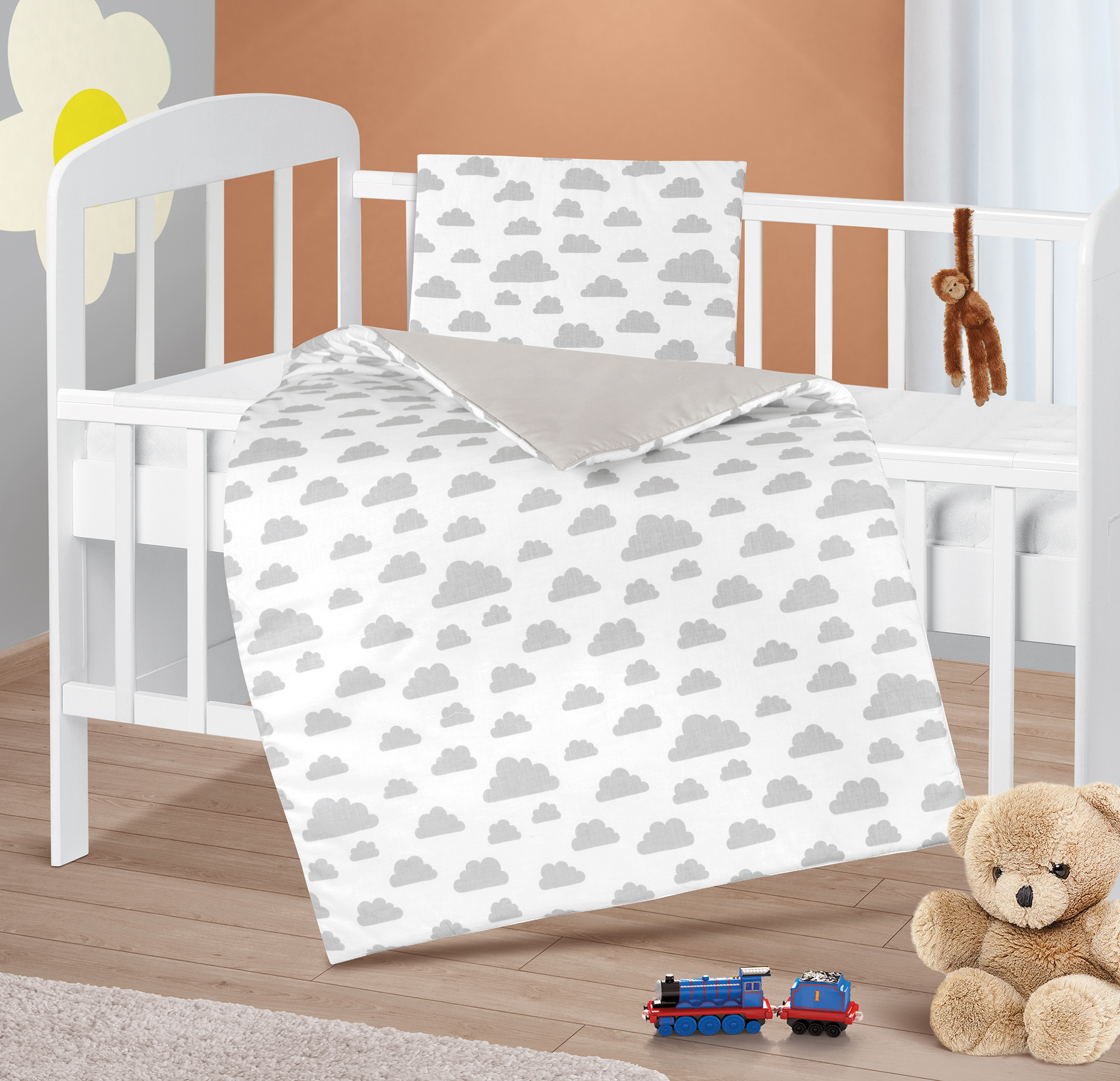 Bellatex Peřinka a polštářek pro kojence Mráček šedá, bílá - 75x100cm, 42x32cm