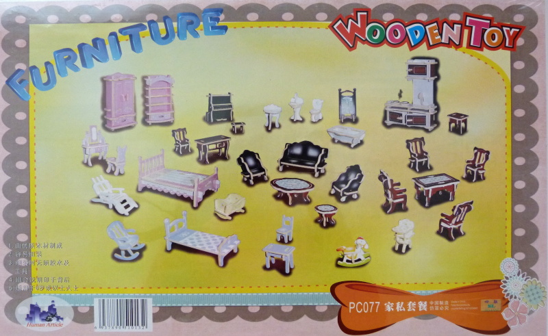 Woodcraft dřevěné 3D puzzle - Barevný nábytek do domečku
