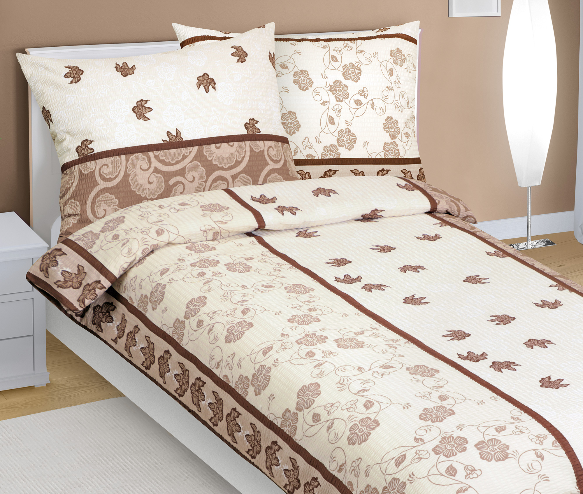Bellatex Povlečení krepové, List hnědá - 140x220, 70x90 cm