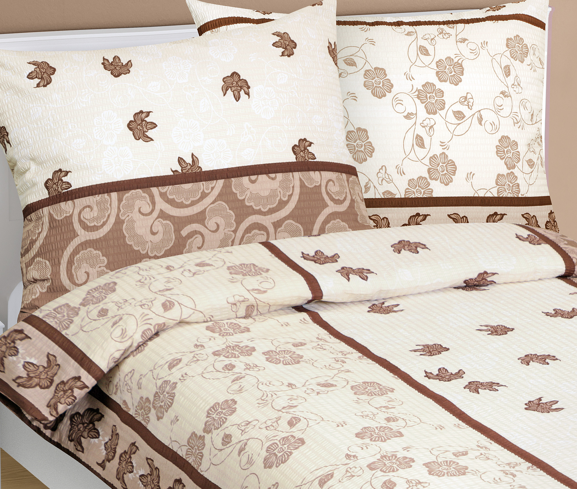 Bellatex Povlečení krepové, List hnědá - 140x220, 70x90 cm