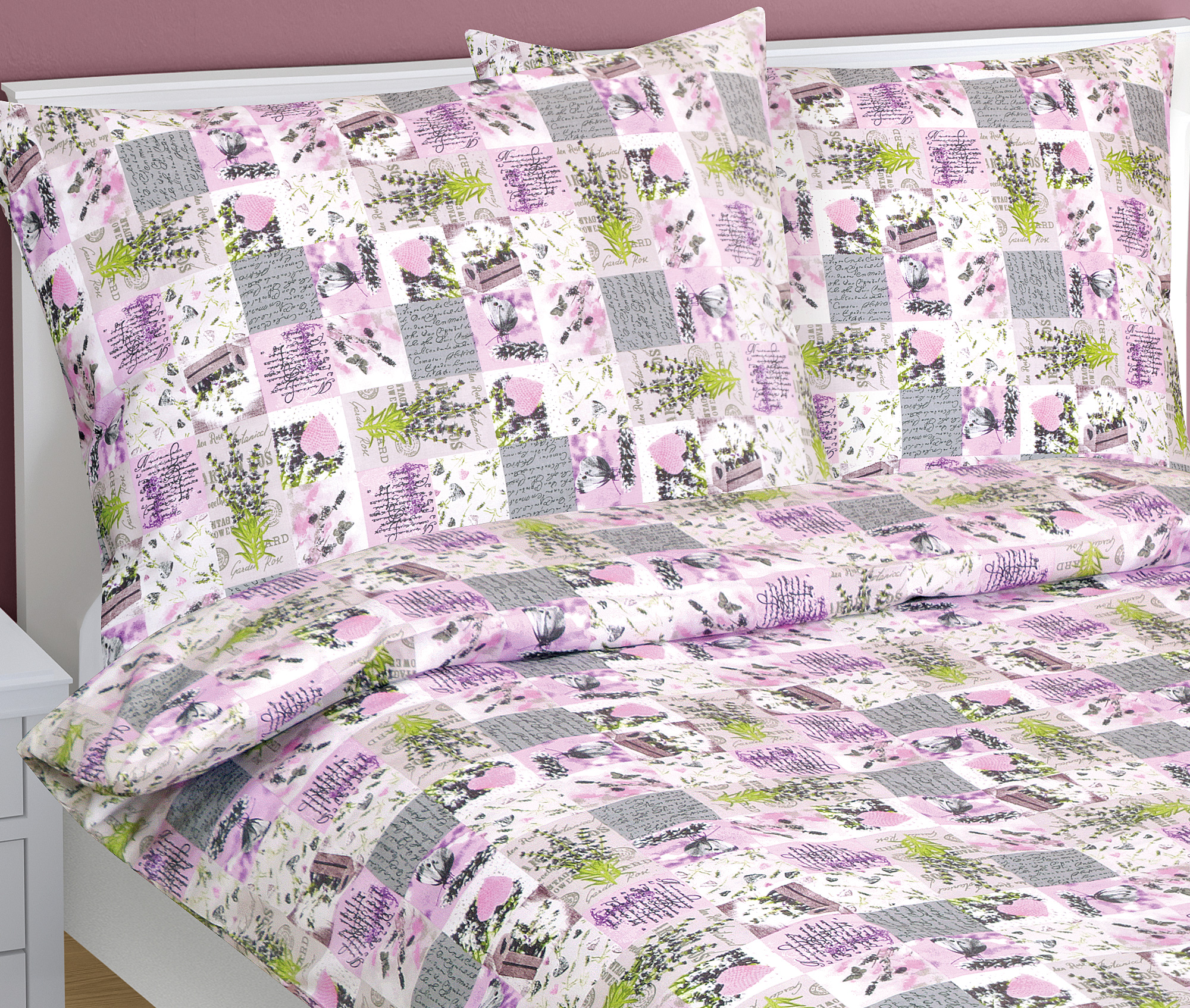 Bellatex Povlečení bavlněné, Patchwork lila - 140x220, 70x90 cm