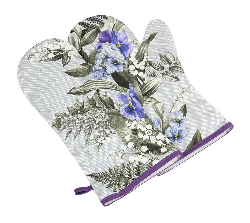 Bellatex Grilovací rukavice 2ks, Maceška fialová, šedá - 20x36 cm