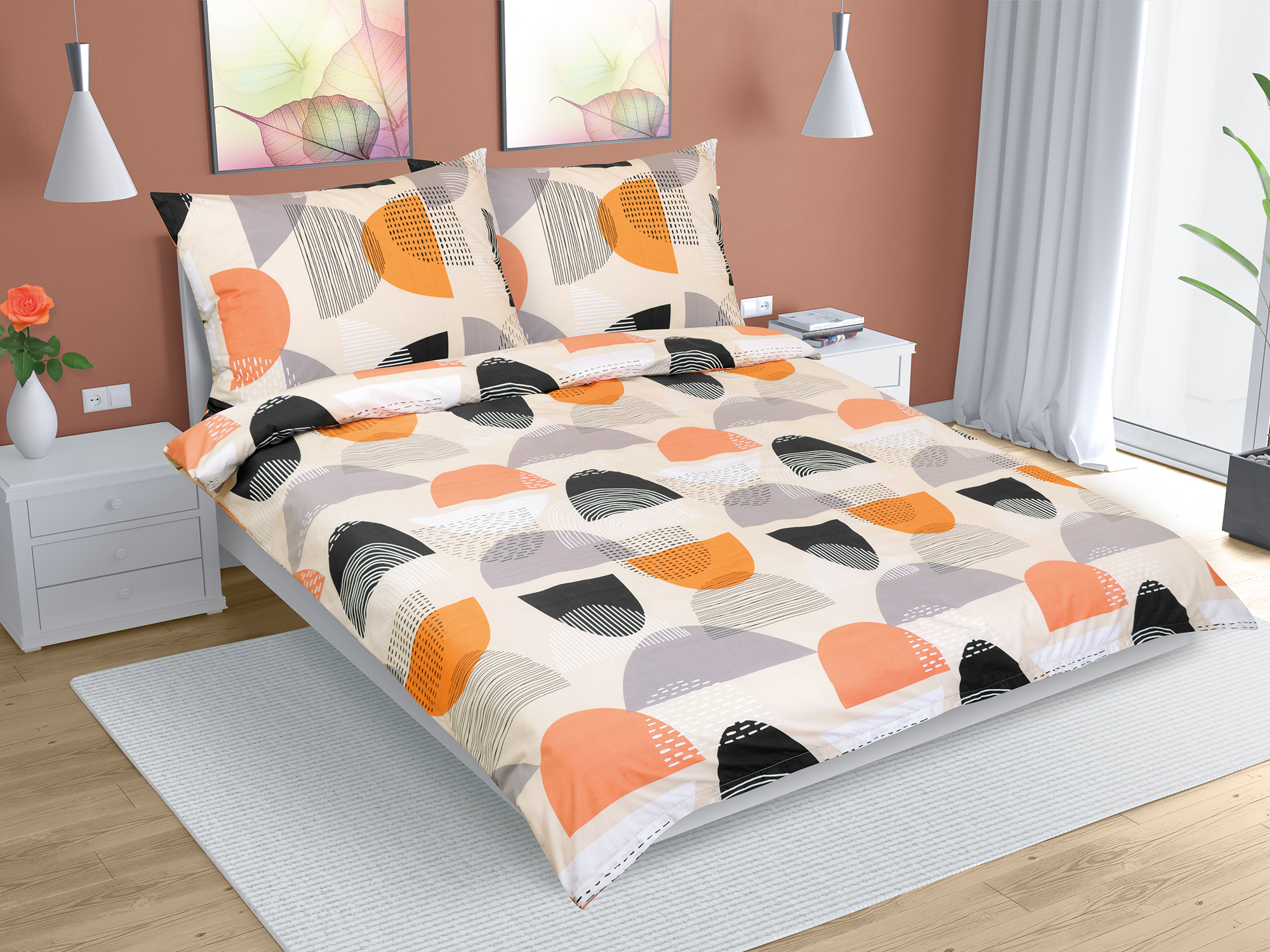 Bellatex Povlečení bavlna, Půlkruh oranžová - 180x220, 2ks 70x90 cm