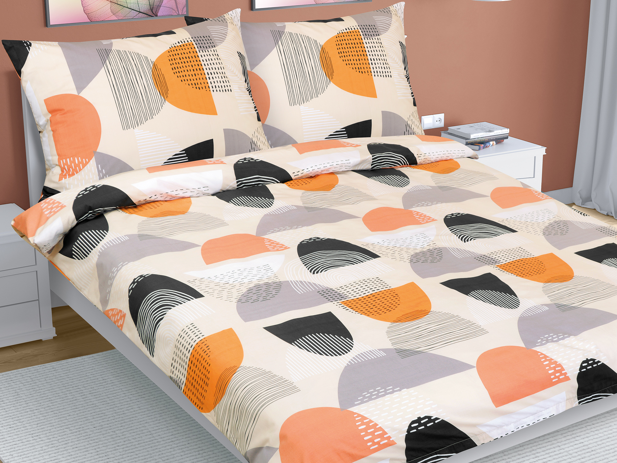 Bellatex Povlečení bavlna, Půlkruh oranžová - 240x200, 2ks 70x90 cm