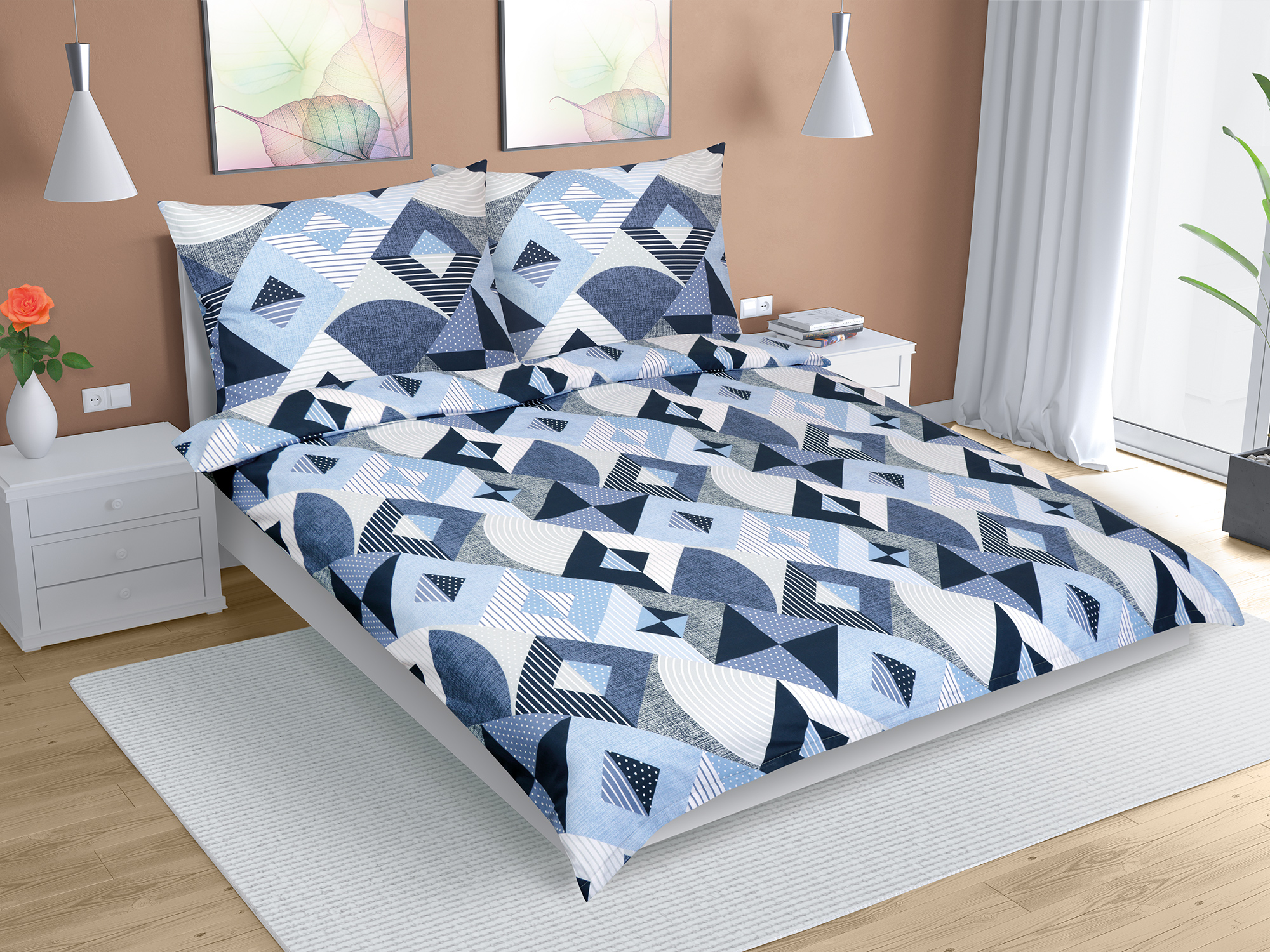 Bellatex Povlečení bavlna, Geometrie modrá - 200x220, 2ks 70x90 cm