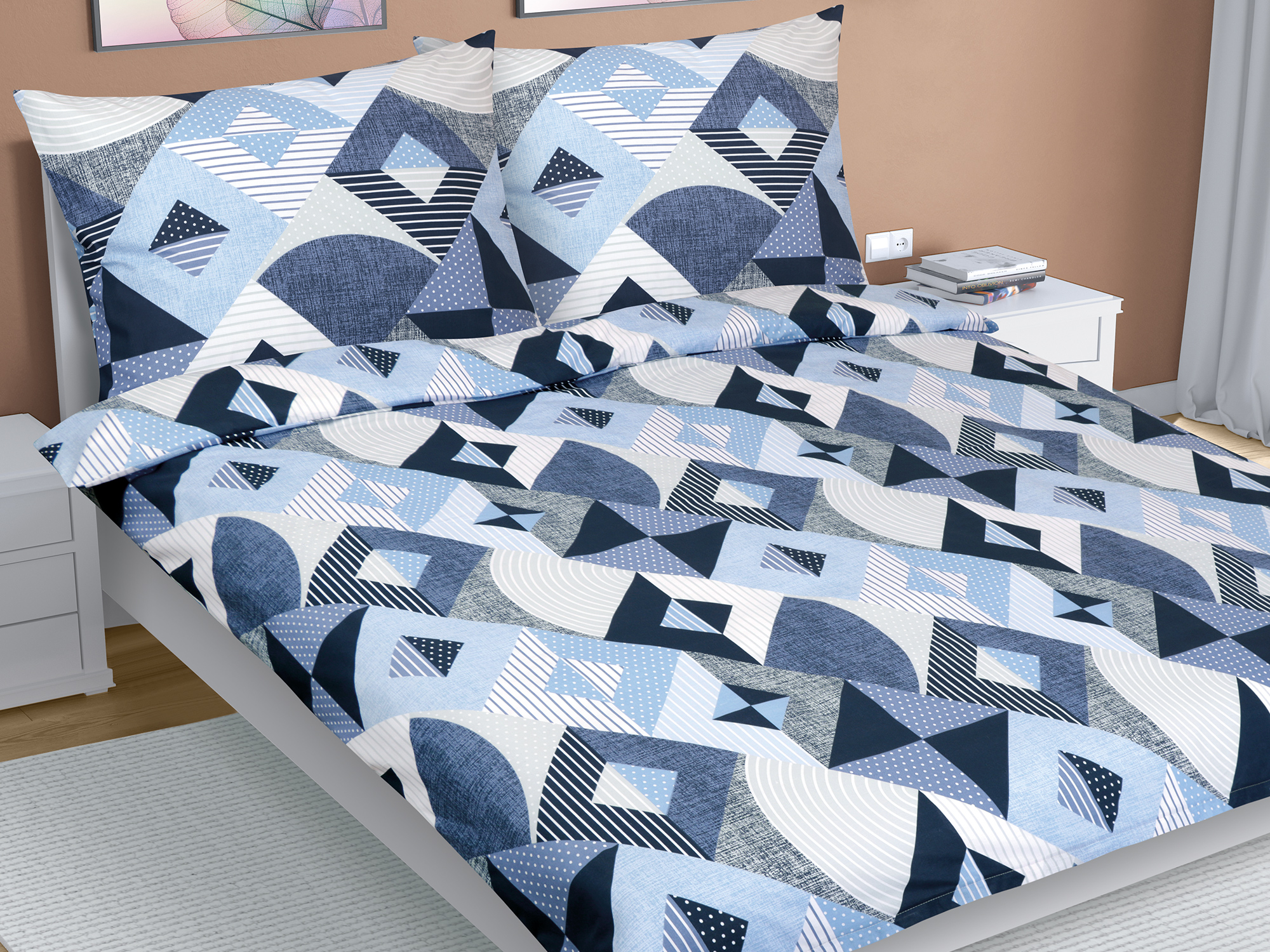 Bellatex Povlečení bavlna, Geometrie modrá - 240x200, 2ks 70x90 cm