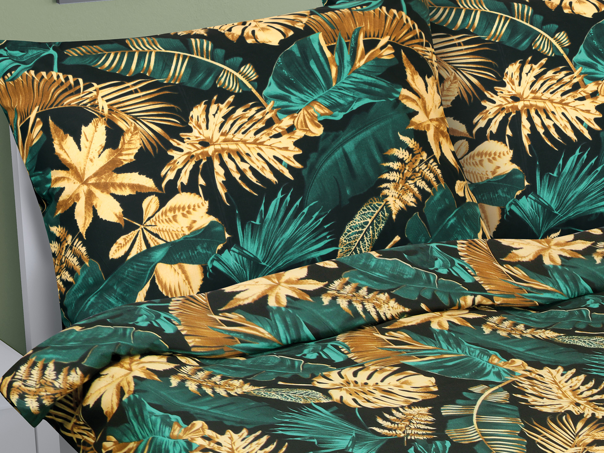 Bellatex Povlečení bavlna, Monstera zelená - 200x220, 2ks 70x90 cm